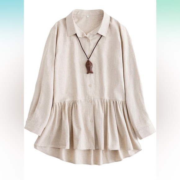 Minibee 100% linen NWT peplum button down - Picture 6 of 6